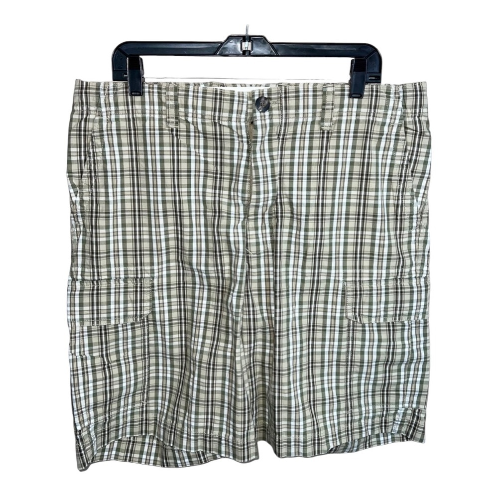 Nautica Cargo Shorts Men’s Size 34W Tan Green Brown Clipper Relax Fit Plaids